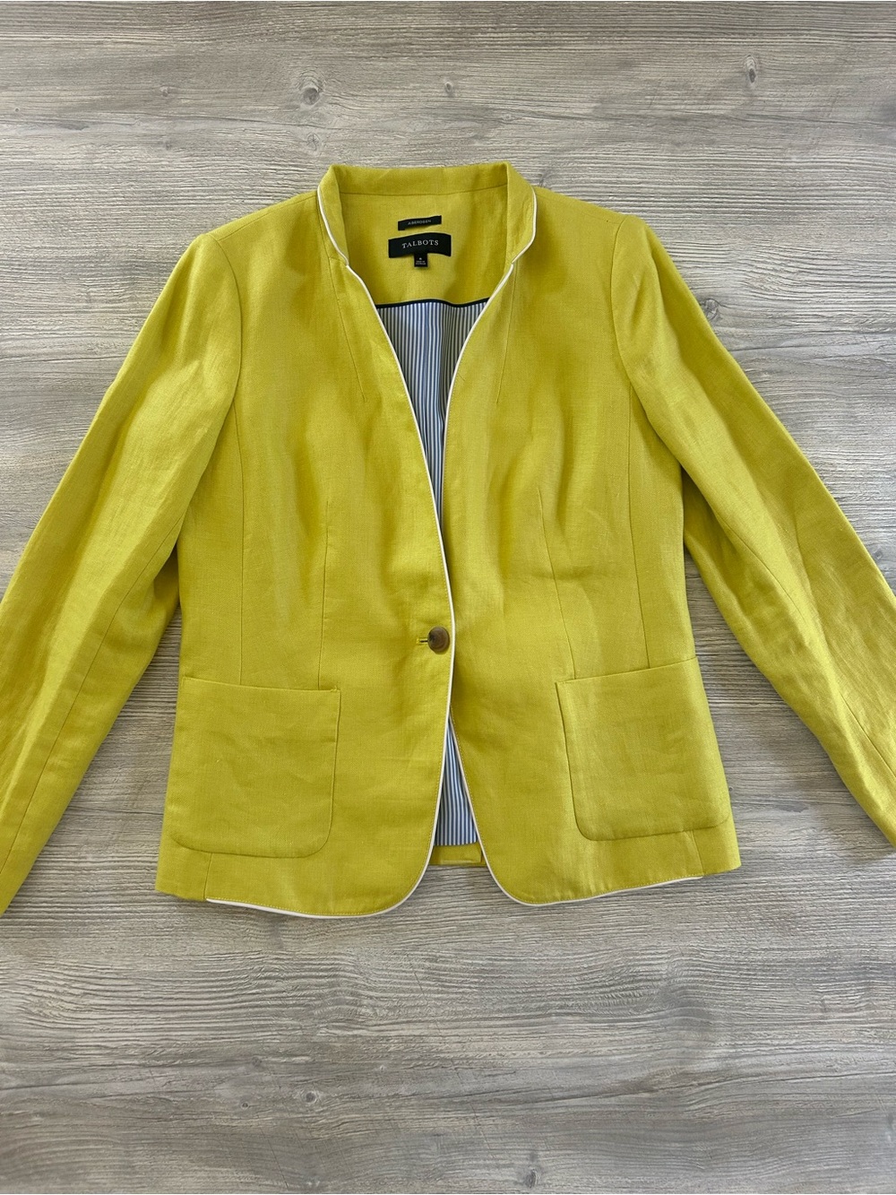 Talbots Aberdeen Citron Yellow Herringbone 100% Linen Blazer Women’s Size 6